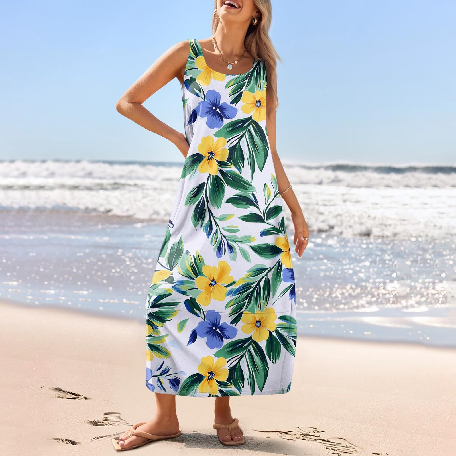 

Женский повседневный длинный сарафан, летнее пляжное платье, круглый вырез, без рукавов, свободный сарафан XXL зелёный