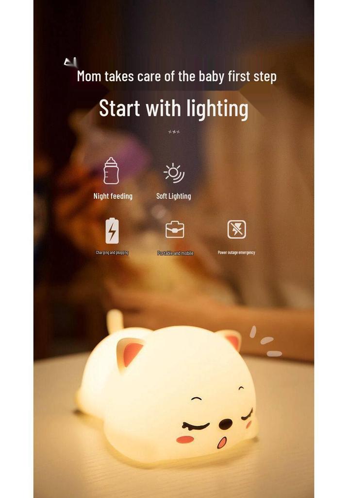Purring Cat Night Light: Soft Bedside Lamp for Children's Sleep & Bedroom Decor