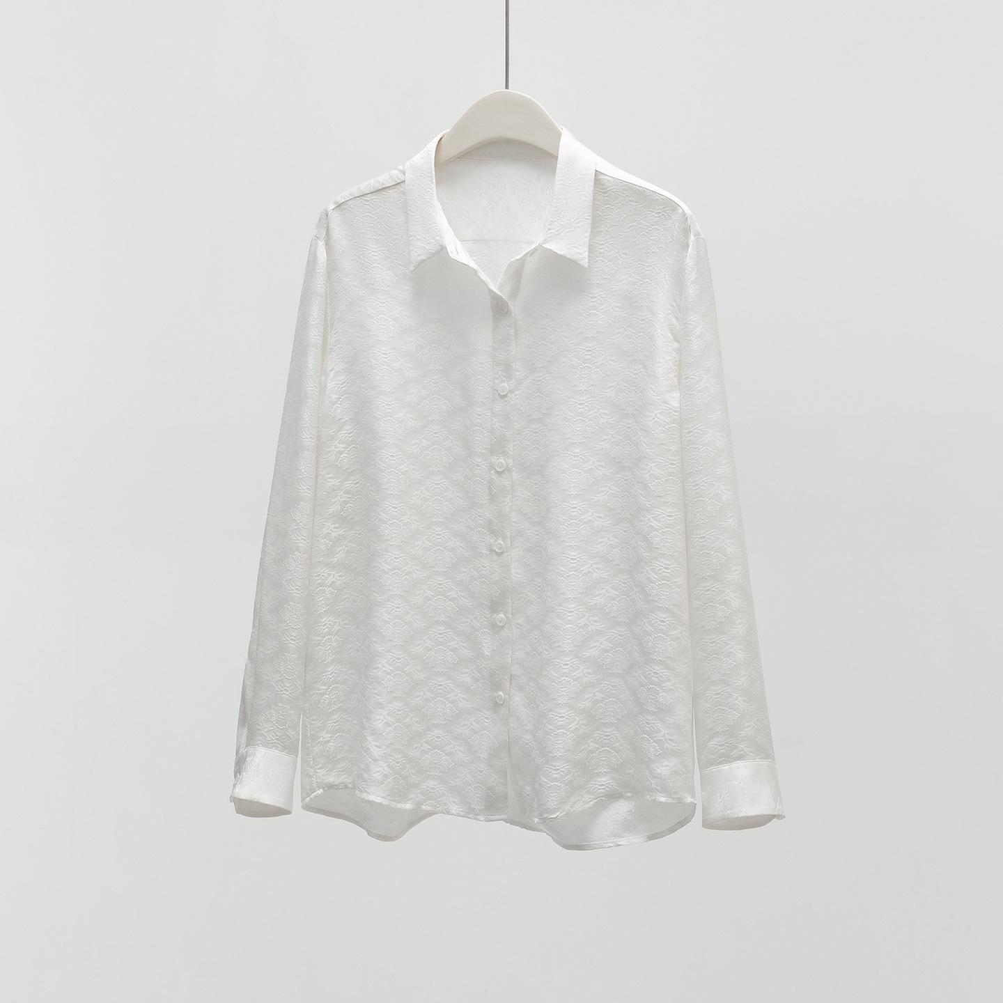 

Весенняя белая женская рубашка из французского жаккардового шелка с длинным рукавом L белый