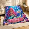 Pink Haired Mermaid Name Banner Coral Fleece Blanket