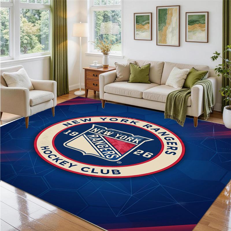 New York Rangers Design Crystal Velvet Rug Soft Decorative Mat for Bedroom Entrance
