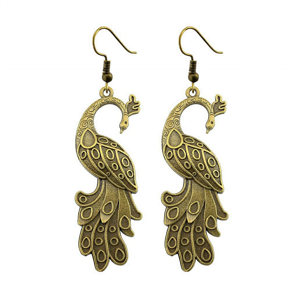Peacock Enamel Charm Dangle Earrings Colorful Boho Bird Drop Earrings Ethnic Vintage Peacock Jewelry