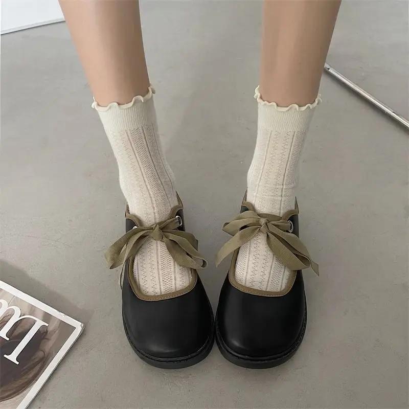 Fashion Women's Flat Shoes Gothic Ladies Footwear Mary Jane with Bow Japanese Style Lolita Discount Shoe Vacation Summer 2025 Slip on 39