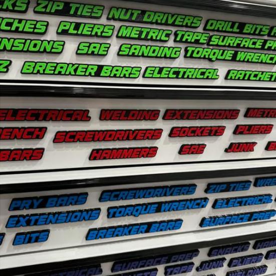 18 ks štítků na zásuvky kufru na nářadí, organizace kufru na nářadí, magnetické samolepky, štítky na skříňku na nářadí, magnety pro rychlou identifikaci zásuvek kufru na nářadí