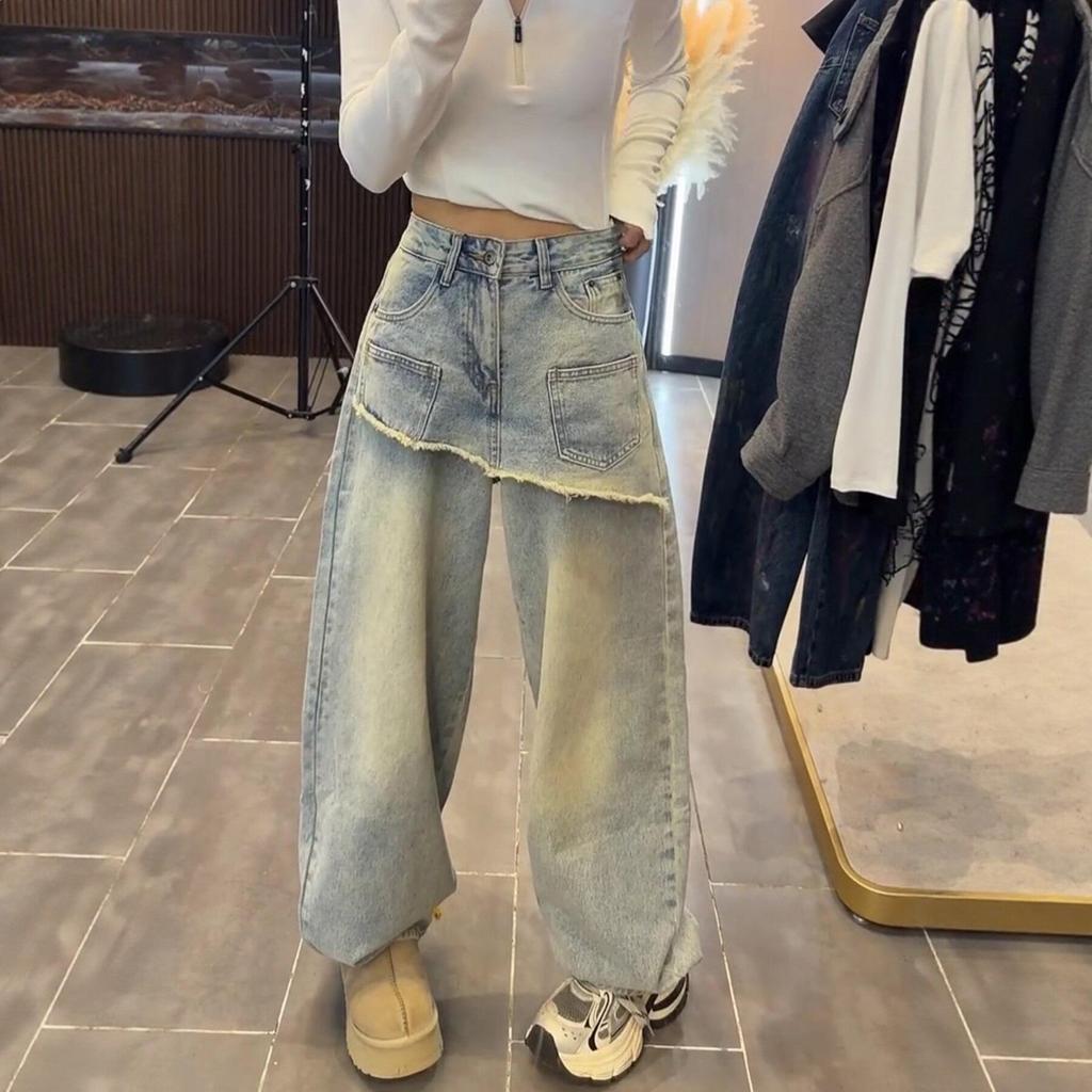 Frühling 2026 High-Waist schmeichelnde Wide-Leg Jeans, Birnenform, Makelverdeckend, Vielseitig, Modisch, Ausgefranster Saum
