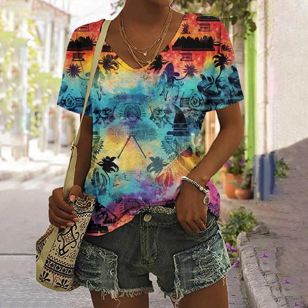 TIYOMI Women's Plus Size Tie Dye V-Neck Tops, Short Sleeve Summer Casual Tees, Loose Fit, Sizes XL-5XL