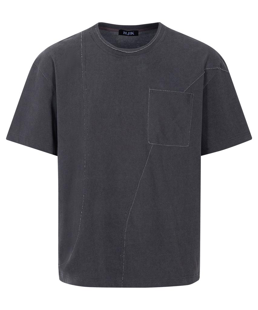 Eichijig Pigment Raw-Edge Asymmetric Panel T-Shirt -Dusty Gray