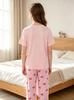 Soft Stretchy Bow Print Pajama Set Crew Neck Solid Short Sleeve Top & Striped Long Pants Cute Casual Summer Loungewear Sleepwear Outfit for Women