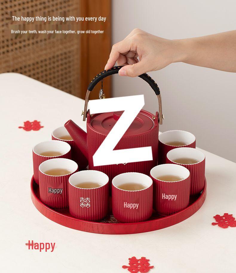 Wedding Tea Set: Teacups & Teapot Gift for Newlyweds, Perfect for Tea Ceremony, Toasting, & Dowry Souvenir