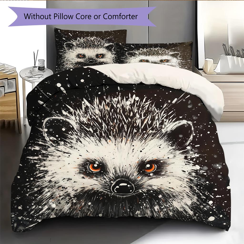 Black Hedgehog Pattern Bedding Home Decoration Birthday Gift (1 * Duvet Cover + 2 * Pillowcase, Without Core)