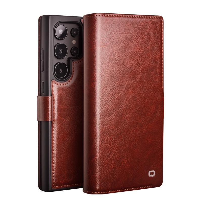 Genuine Leather Phone Case for Samsung S25+ Plus 5G Business Style Fashion Luxury with Card Slots Cover for S25 Ultra 5G