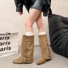 Women's Long Boots Chinese Belt Button Head High Boots New Temperament Knight Boots Autumn Retro Trousers Inner Height Increase