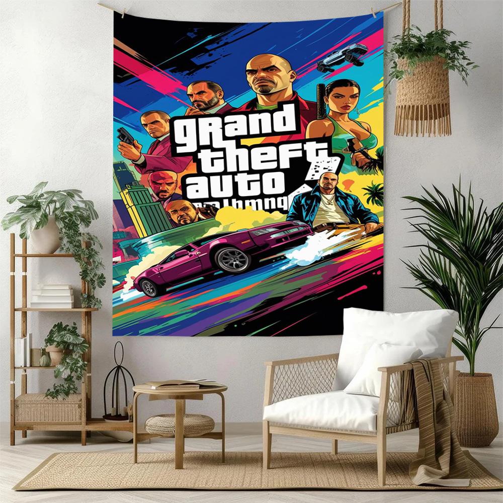 Grand Theft Auto Handwoven Tapestry Handmade Look Suitable for Reading Corner Balcony Living Room Year-Round Hand Painted Style Gift for New Home