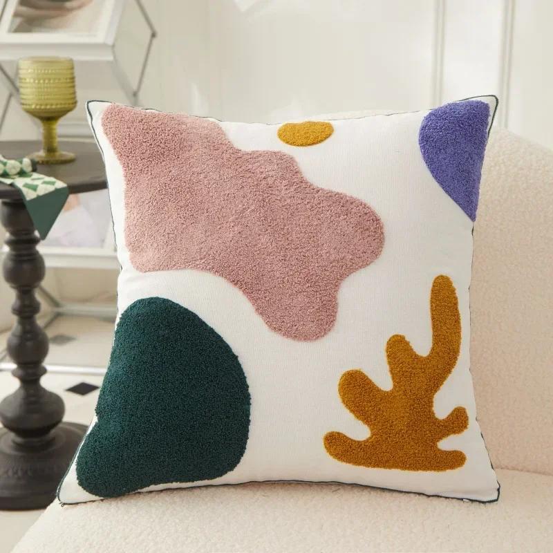 

Towel Embroidered Flower Cushion Cover Linen Simple Sofa Pillowcase Office Cushion Cover Cojines Decorativos Para Sofá 45x45cm зелений