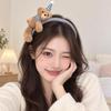 Elastic Cute Hair Hoops Soft Lay Down Bear Hairbands Gingham Tiaras Cartoon Bear Headwear  Makeup