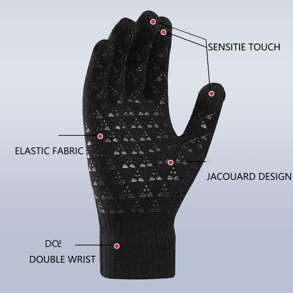 Herren Winter Warme Touchscreen Handschuhe Verdickt Kälteschutz Thermisch Anti-Rutsch Gestrickt für Outdoor-Sportarten Radfahren Wandern Handschuhe