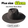 Men's Large Size 100% Wool Fedoras Hat Women Vintage Western Jazz Cowboy Hat Autumn Winter Big Head Wide Brim Felt Hat 56-62cm