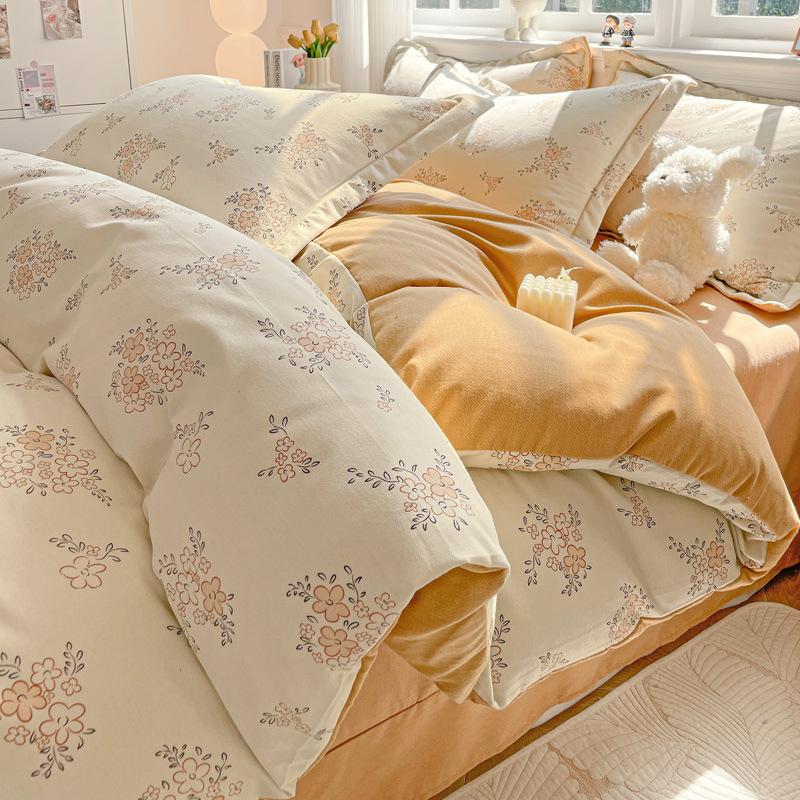 Category A 100% Cotton Brushed Four-Piece Bedding Set, Duvet Cover, Pure Cotton, Spring and Autumn Thickened Bedding