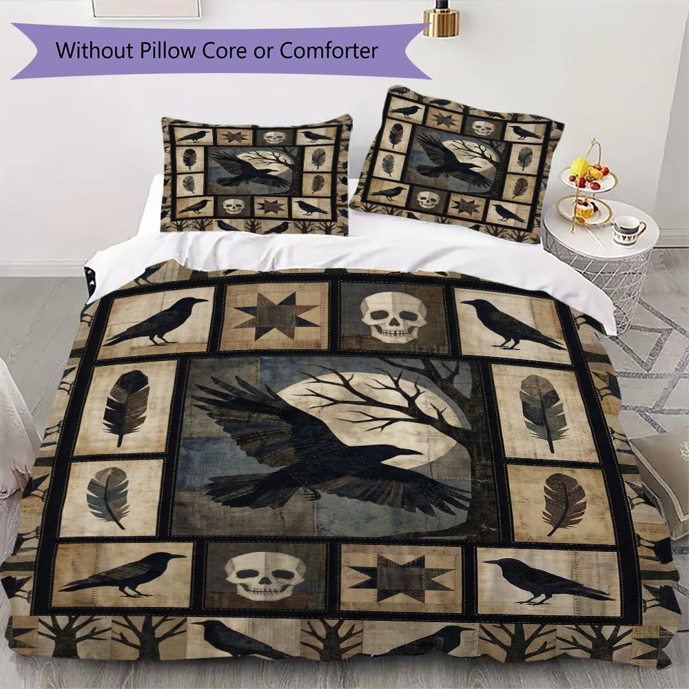 Decorazione Corvo Pattern Set Copripiumino Copripiumino Federa Decorazione Casa Regalo di Compleanno (1 * copripiumino + 2 * federe senza imbottitura)51