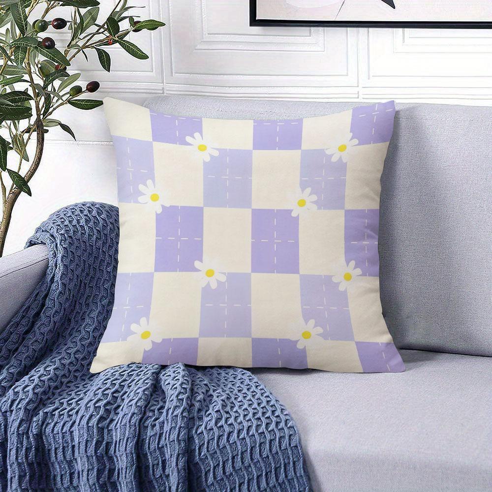 Lavender Daisy Square Jacquard Pillow Cover for Sofa Office Waist Cushion Cover Home Decorative Pillowcase