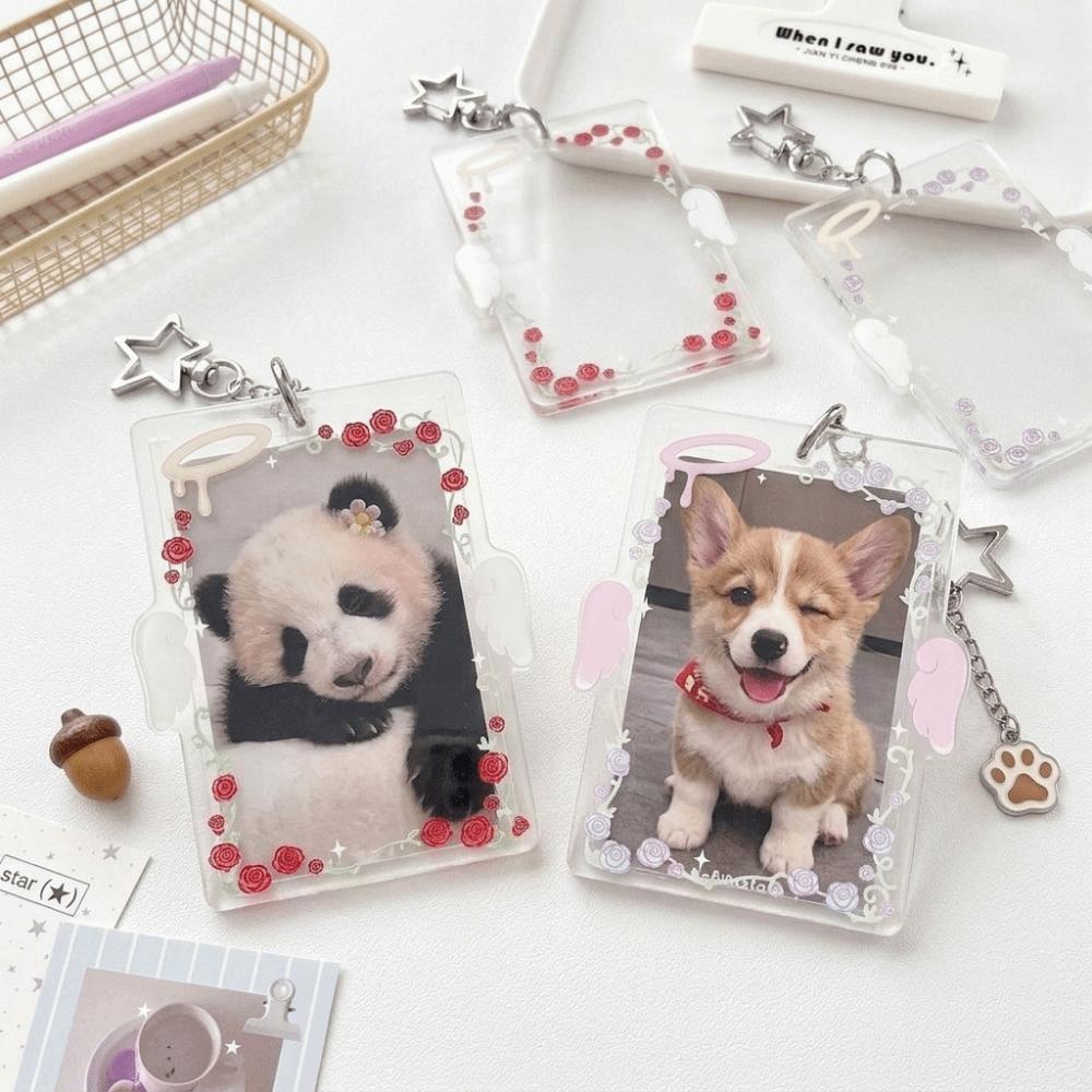Star Clip Keychain Charm Angel Wings Photocard Organizer Photo Display Keychain Fan Collection