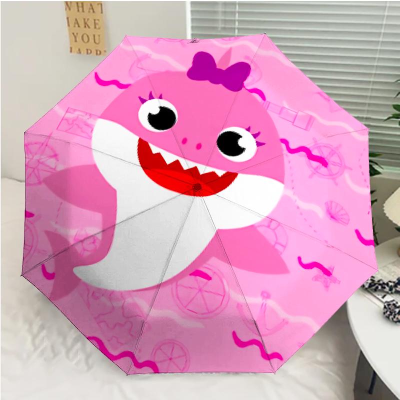 B-Baby Shark Print Automatic Umbrella, 8 Rib Iron Frame, Plastic Handle, Suitable for Outdoor Travel &Daily , Ideal Gift