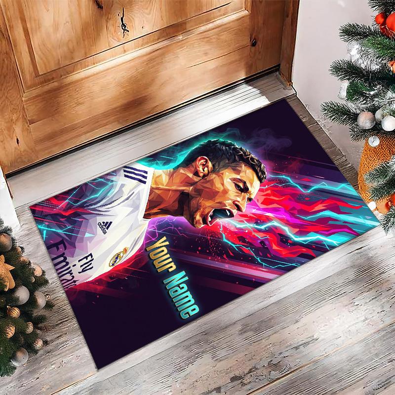Cristiano Ronaldo Printed Crystal Velvet Rug Non‑Slip Crystal Velvet Carpet For Sofa Bedroom Indoor Home Decoration