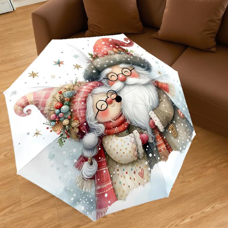 1PC Santa Claus SnowflakesAutomatic Open/Close Umbrella with Windproof, 8-Rib Sturdy Canopy, Durable Ribs, Fashionable Design, Outdoor Accessory, Fun