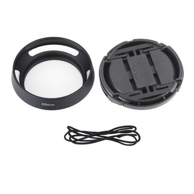 Paraluce per obiettivo della fotocamera ventilato in metallo leggero con accessorio tappo (49 millimetri)