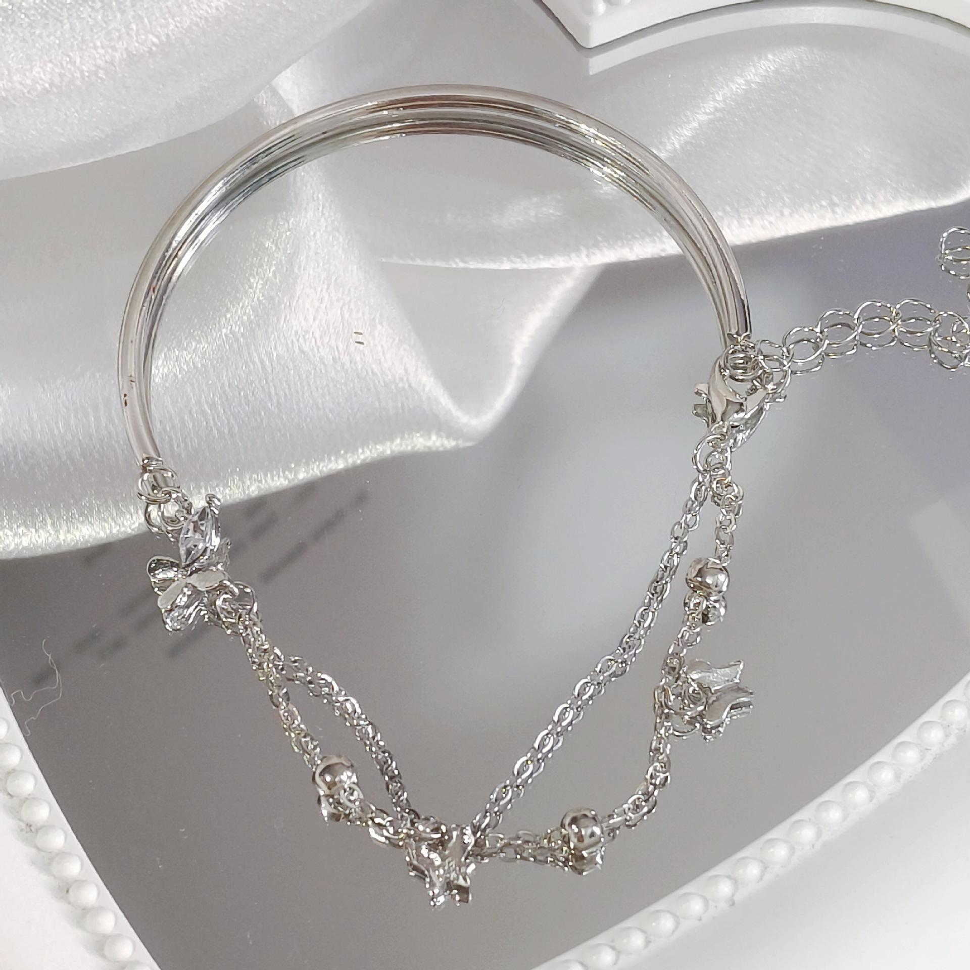 

Браслет-бабочка с бриллиантами, двухслойный, для женщин - Универсальный, стильный дизайн