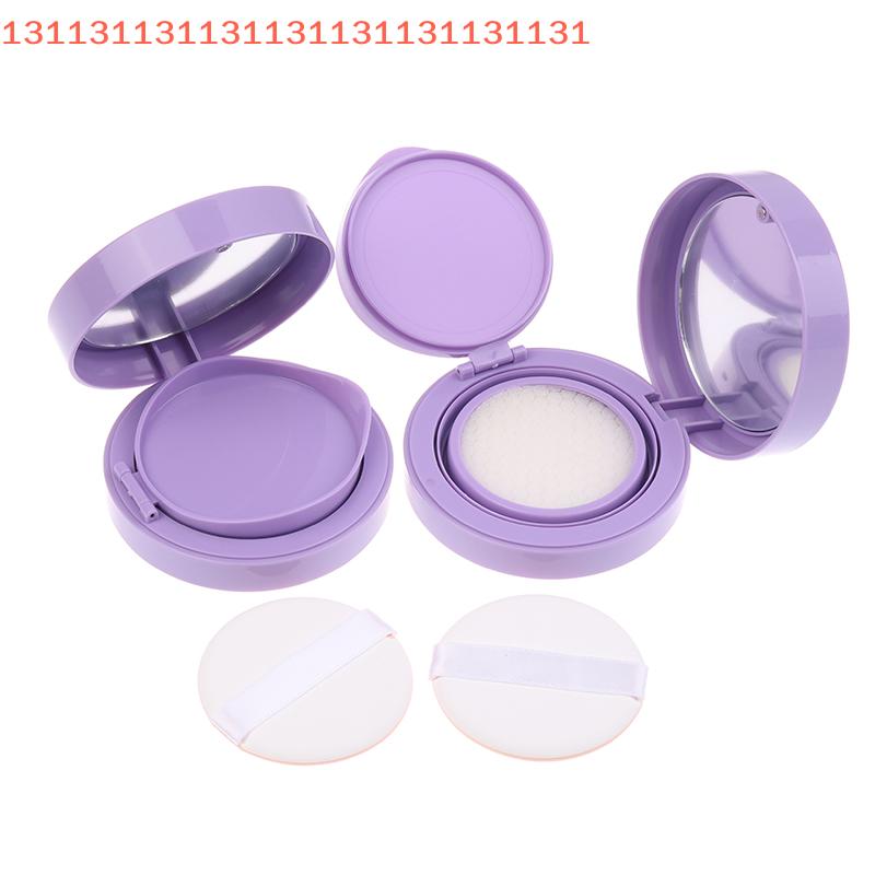 BB Cream Container Sponge Makeup Case - Beauty Cosmetic Use Purple Air Cushion Foundation DIY Kit with Empty Puff Mirror