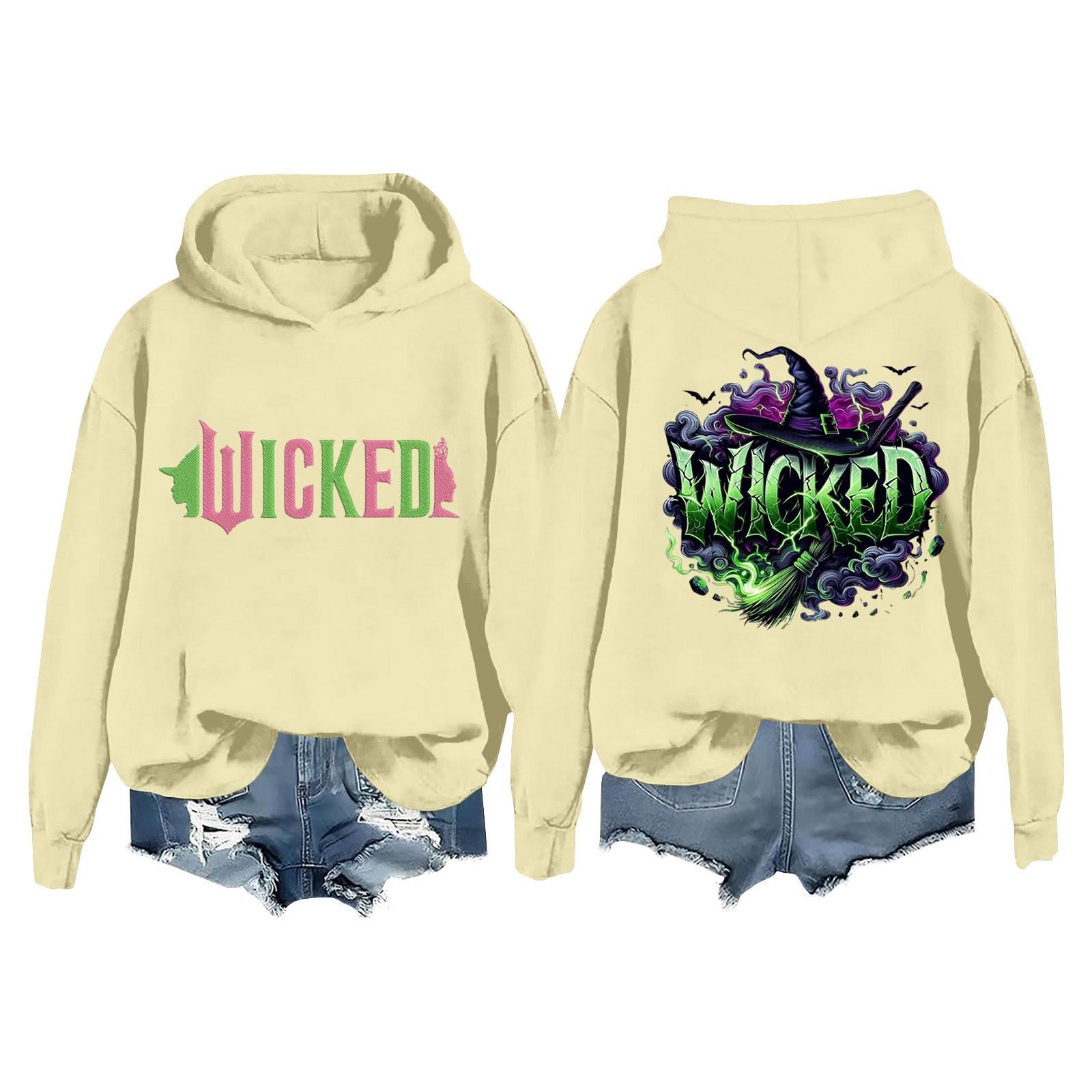 

Женская повседневная толстовка с капюшоном и принтом ведьмы с длинными рукавами L бежевый