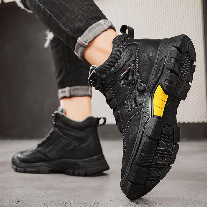 Fashion Vintage Winter Leather Mens Boots High Quality Lace-up Casual Men's Tooling Shoes Comfortable Non-Slip Mens Hiking Shoes