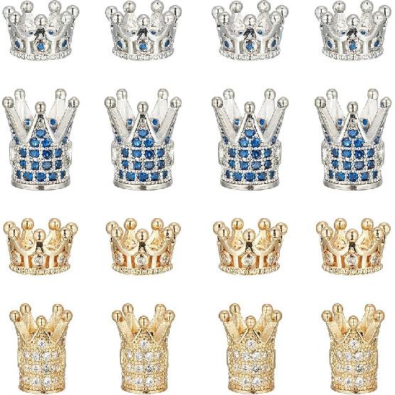 NBEADS 10 Stück Zirkonia Pavé Königskrone Perlen, 11x7mm Goldfarbe Armband Abstandshalter Charms Große Loch Lose Perlen für Armband Halskette DIY
