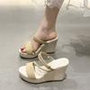 Wedge heel slippers summer foreign trade large size two wear sandals women's muffin thick-soled thin strap open-toed Roman shoes