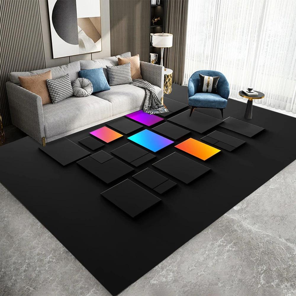 Modern Geometric Area Rug, Colorful Triangles Squares Patterns, Soft Non Slip Carpet for Living Room Bedroom Decor