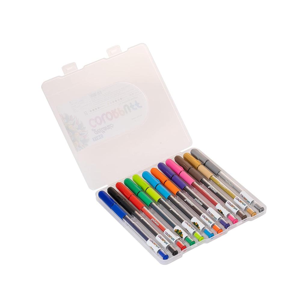Linc Geltonic Colorpuff Multicolor Gel Pen Set 12 Colors Smooth Writing with Hard Case for School Notes Art Craft Pack of 1 X 12 PCS