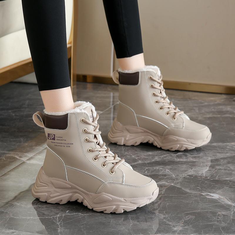 Plush Women's Snow Boots Fashion High-top Cotton Shoes Ladies Waterproof Warm Outdoor Walking Shoes Anti-slip Boots