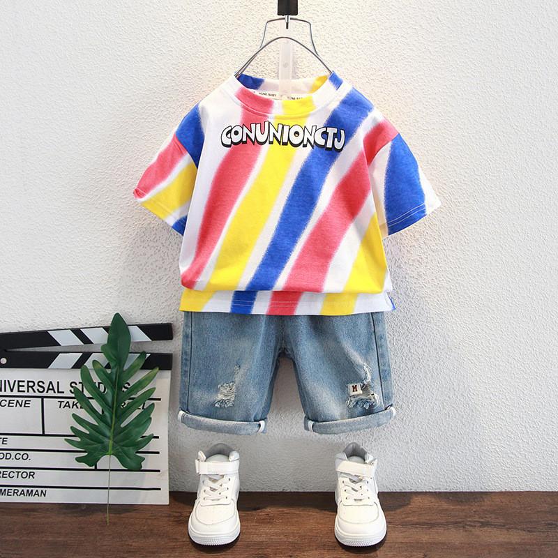 Stylish Boys Summer Outfit Set 2024 Trendy Short Sleeve T-shirt And Shorts For Kids Age 3 To 8 Years
