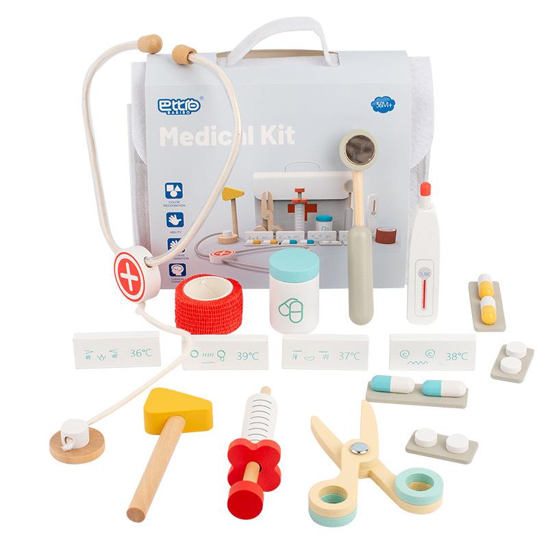 

Детская медицинская сумка Babbler, игрушечная имитация медицинской игрушки, деревянная домашняя медицинская сумка, детский игрушечный стетоскоп белый