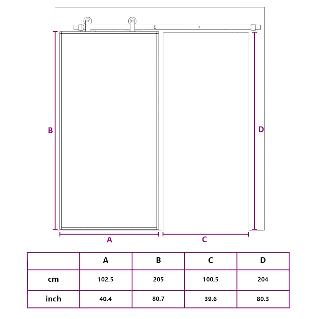 Sliding Door White 102.5 X 205 Cm Tempered Glass and Aluminum