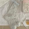 Floral Bowed Socks - Women's Mid-length Socks. Spring/Summer Lightweight Open-patterned Pile Socks. Summer Stockings.