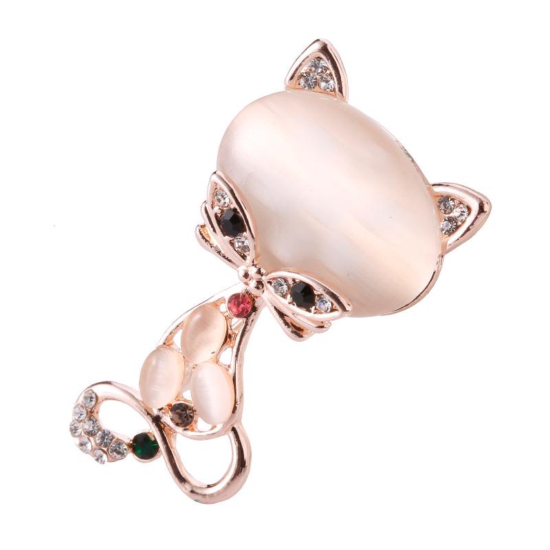European and American Rhinestone Cat s Eye Stone Fox Brooch