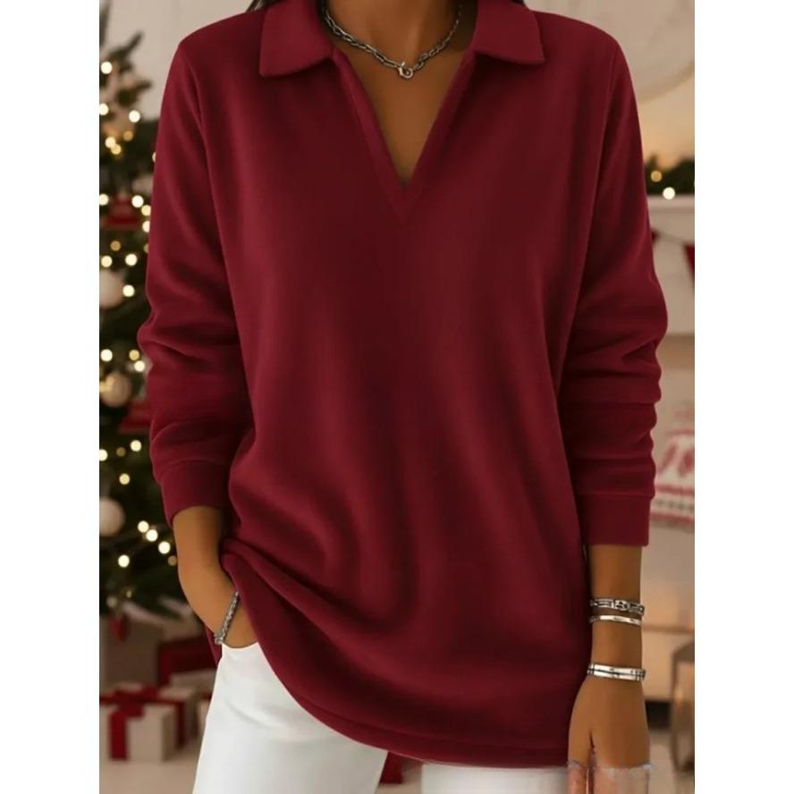 YYFS Women's Fashion Casual Solid Color Print Spring Fall Long Sleeve POLO Neck Pullovers & Long Sleeves