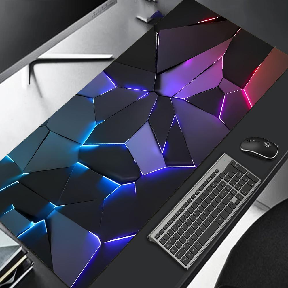 Large Gaming Mouse Pad 90x40 Red Blue Gradient Design Non-Slip Rubber Sewn Edge Gaming Desk Mat Keyboard Gamers and Office Work