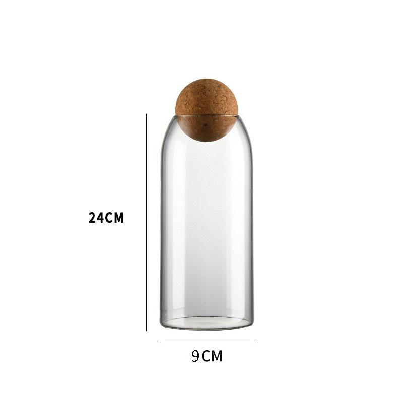High Borosilicate Glass Storage Jar with Wooden Ball Cork for Tea or Coffee Beans