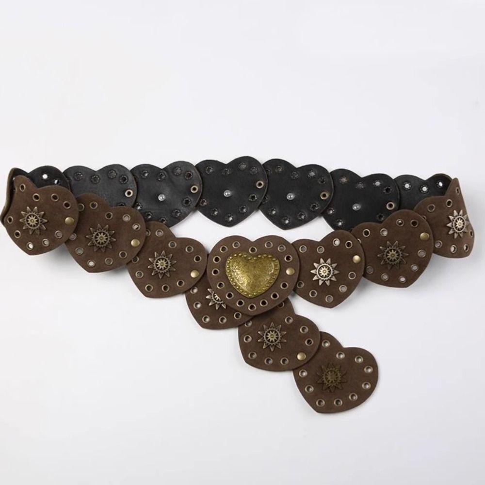 Y2K Metal Rivet Belts Wide Cowboy Waistband Casual Heart Belts Decorative Jeans