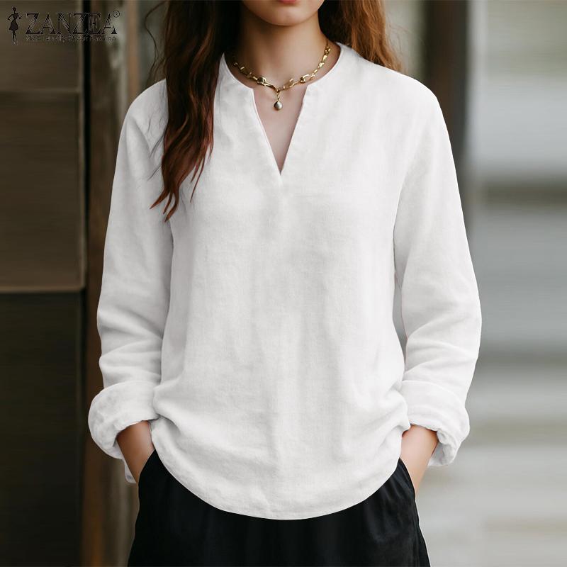 ZANZEA Women Casual V-Neck Solid Color 3/4 Sleeve Loose Blouse
