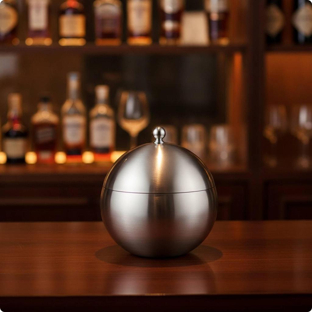 Spherical Ice Bucket Stainless Steel with Lid Insulated Container for Hosts, Bartenders,