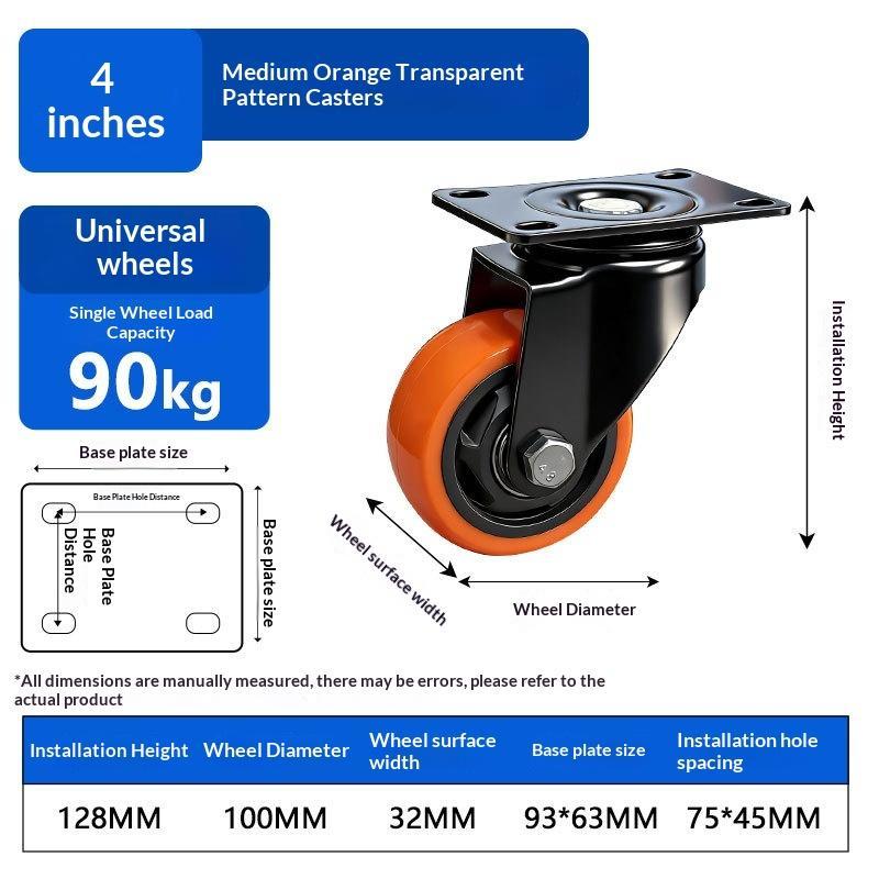 PVC Furniture Caster Wheels with Security Lock Swivel Plate Design 3/4/5in 1Pcs for Dresser Cabinet Moving Dolly